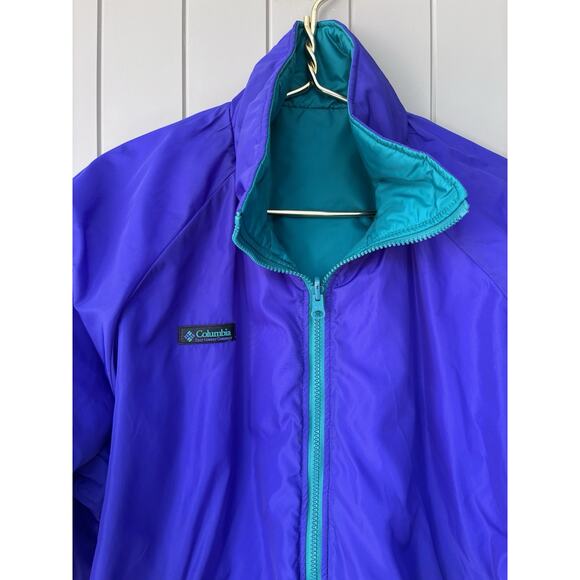 Vintage Columbia Womens Reversible Bomber Jacket Large Blue Purple Full Zip 90s - Picture 8 of 12